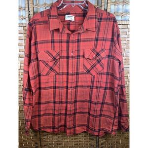 Hurley Shirt Men Size XL Black and Red Flannel Plaid Long Sleeve